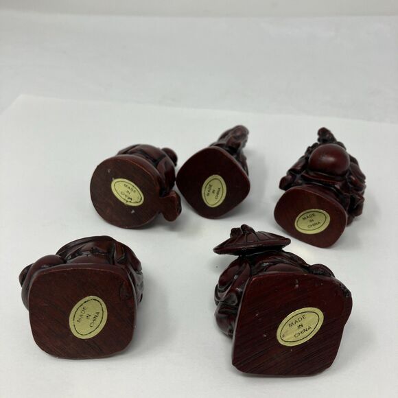 5 Laughing Buddha Statues Figurines Red Resin Poses Mini Figures Vintage - Picture 8 of 10